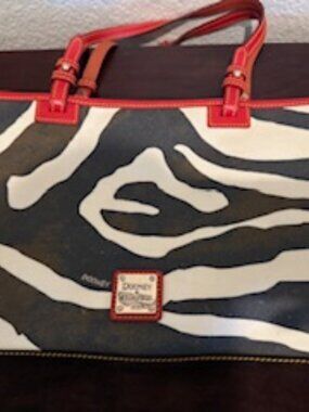 Dooney and Bourke Canvas Zebra Black and Red Tote EUC